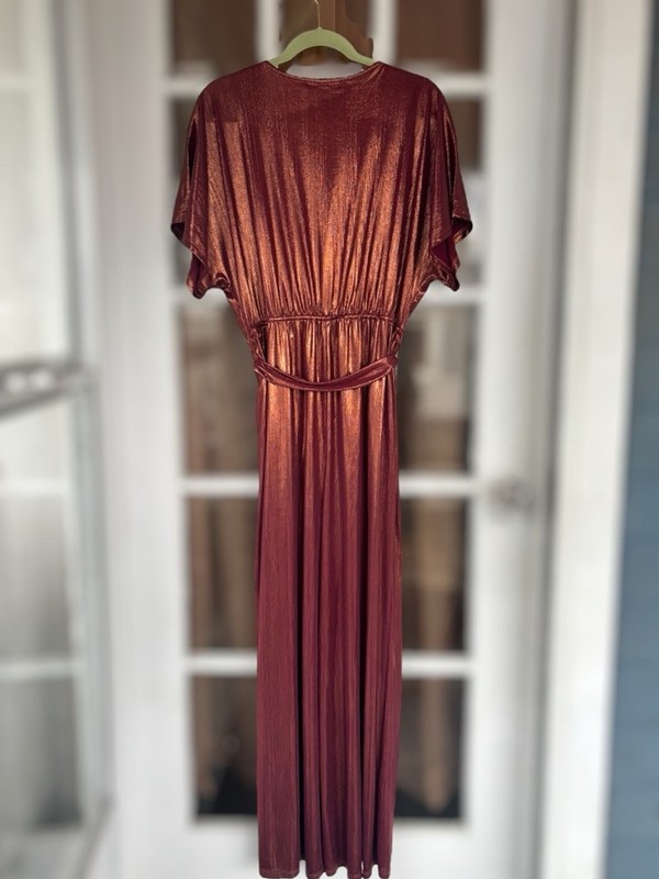 Forever 21 Contemporary Women’s XL Metallic Belted Wide Leg Jumpsuit Luxe Glam