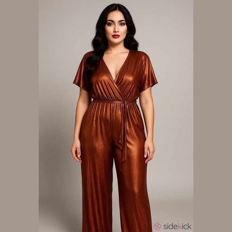 Forever 21 Contemporary Women’s XL Metallic Belted Wide Leg Jumpsuit Luxe Glam