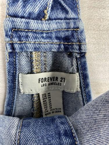 FOREVER 21 Denim Jumper Dress Womens M Blue Jean Button Front Halter Back Y2K