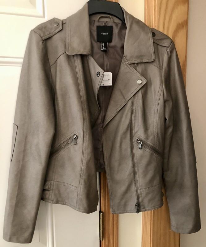 Forever 21 Faux Leather Jacket Khaki Brown Tan Bomber Coat NEW With Tag