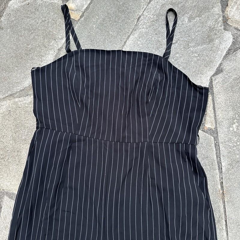 Forever 21 Jumpsuit Plus 1X Black White Pinstripe Wide Leg Office To Evening