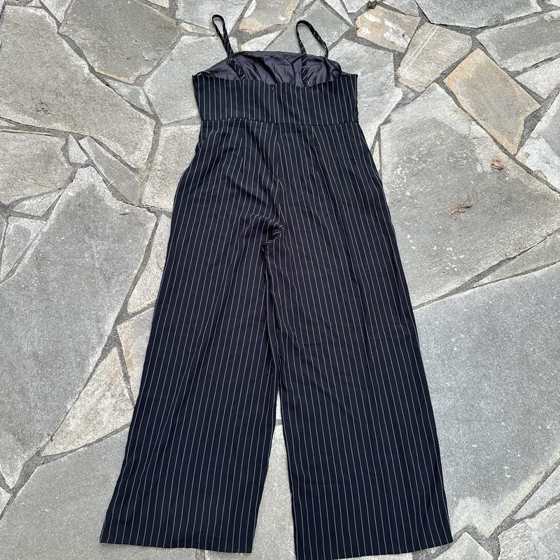 Forever 21 Jumpsuit Plus 1X Black White Pinstripe Wide Leg Office To Evening