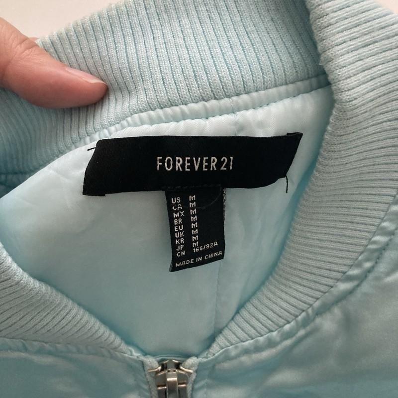 Forever 21 Satin Jacket Size Medium Aqua Blue Puffy Jacket