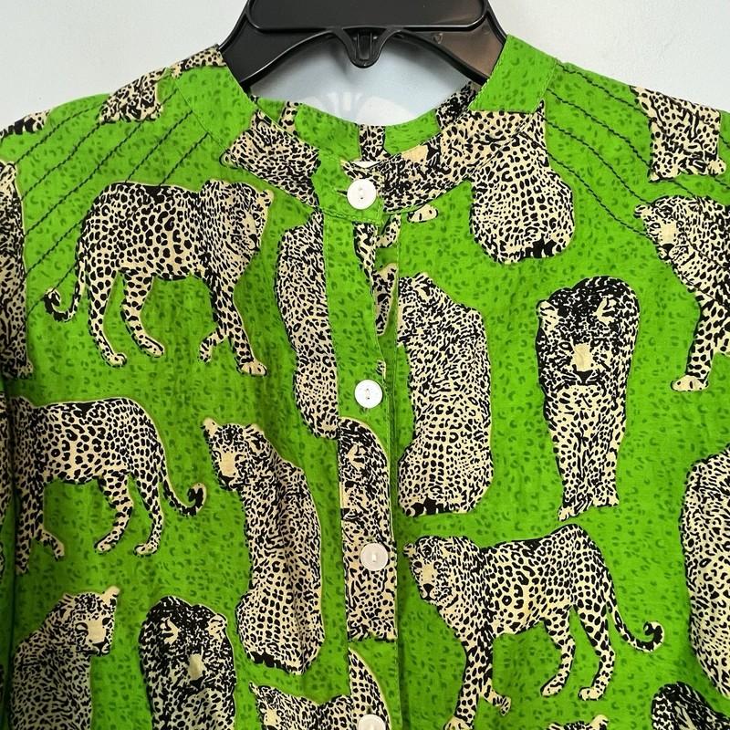 Fox & Hen Green Cheetah Dress Size Large Button Front With Pockets