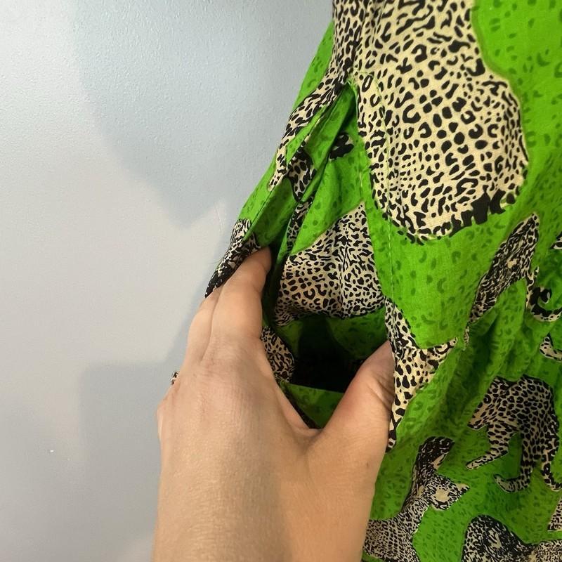 Fox & Hen Green Cheetah Dress Size Large Button Front With Pockets
