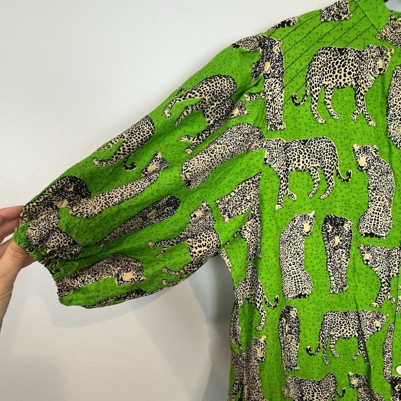 Fox & Hen Green Cheetah Dress Size Large Button Front With Pockets
