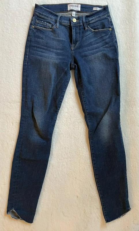 Frame Denim Le Skinny De Jeanne Distressed Raw Hem Jeans Size 25 York Wash