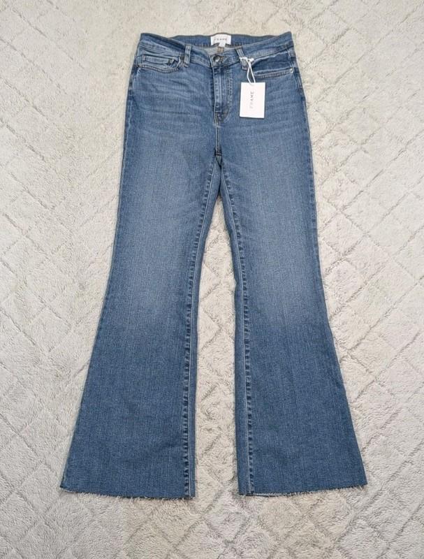 Frame Jeans Womens 29 Blue Bixby Le Easy Flare Raw Hem Denim Hi Rise NEW
