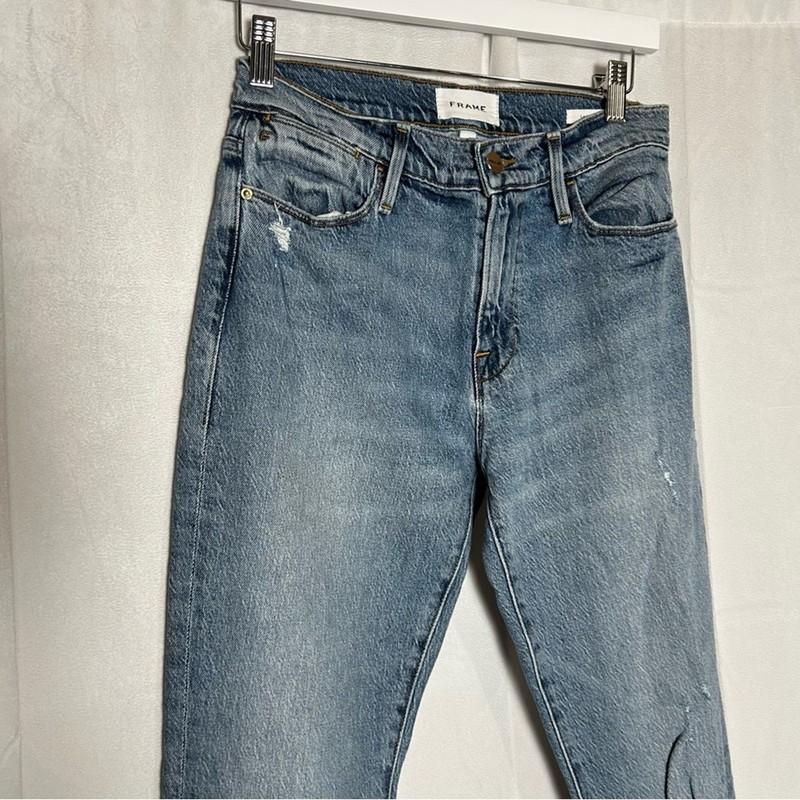 Frame Le High Flare Lightly Distressed Denim Blue Jeans Size 27