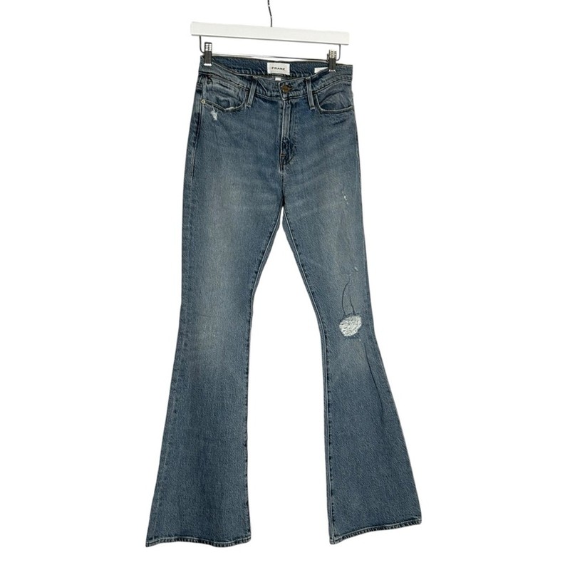Frame Le High Flare Lightly Distressed Denim Blue Jeans Size 27