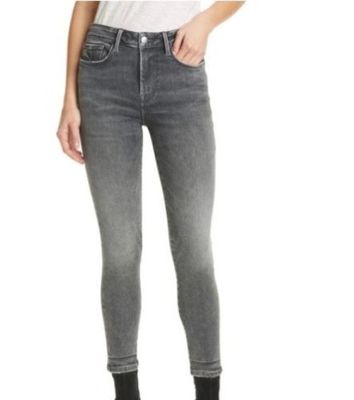 Frame Le One High Waist Crop Skinny Jeans In Hughes Size 2 Gray Denim
