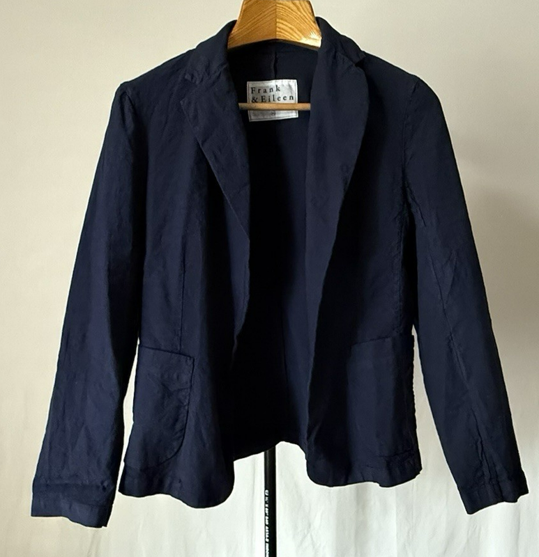 Frank & Eileen Dublin Women's XL Navy Open Front Blazer Cotton/Flax