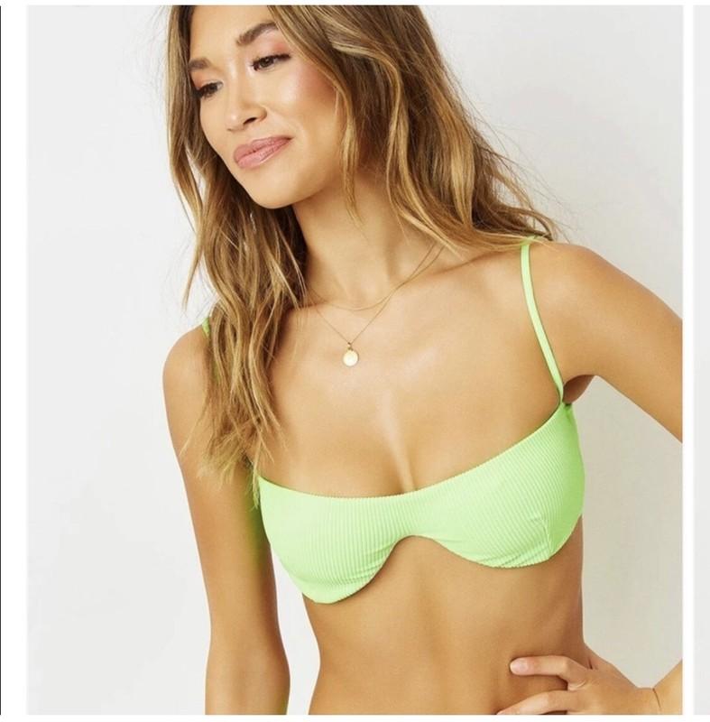 Frankie's Bikinis 'Tolly' Ribbed Underwire Bikini Top in Green Glow Medium