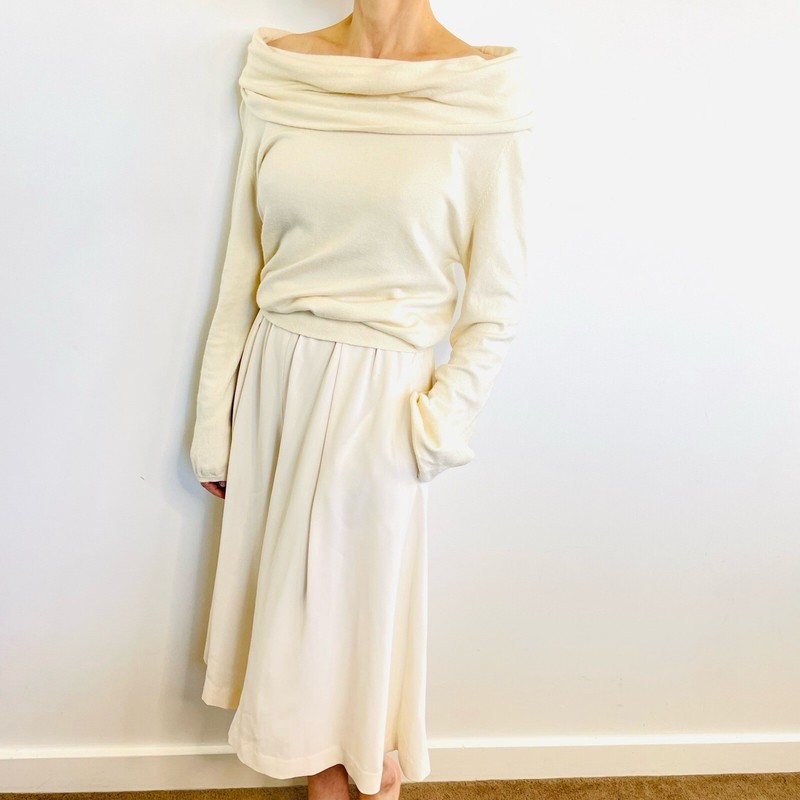 Fray I.D Size 1 (8 10) Cream Off White Cashmere Blend Off The Shoulder Playsuit