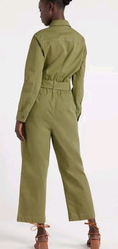 Free Assembly Womens Utility Jumpsuit Size L Green Long Sleeves Cotton