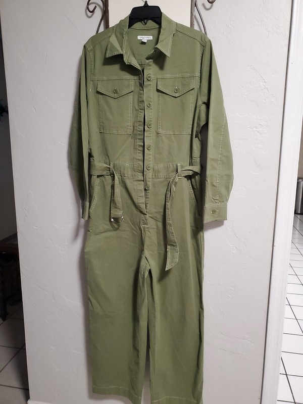 Free Assembly Womens Utility Jumpsuit Size L Green Long Sleeves Cotton