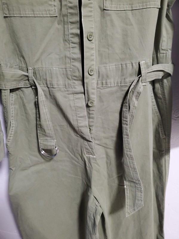 Free Assembly Womens Utility Jumpsuit Size L Green Long Sleeves Cotton