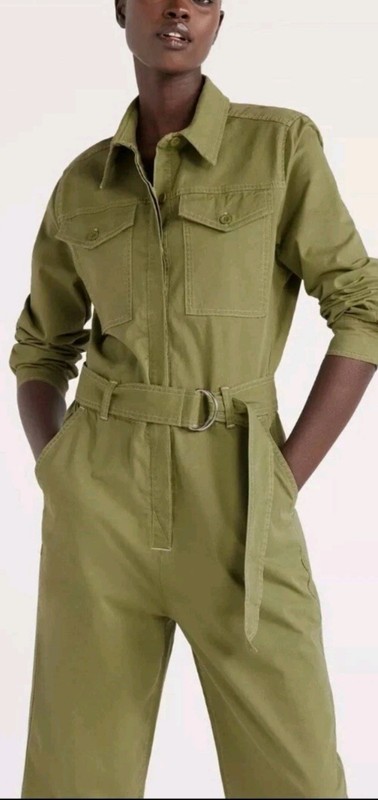 Free Assembly Womens Utility Jumpsuit Size L Green Long Sleeves Cotton