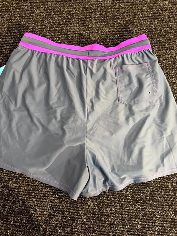 Free Country Swim Shorts Womens 2X Gray Pink Logo Nylon Stretch Drawstring Beach