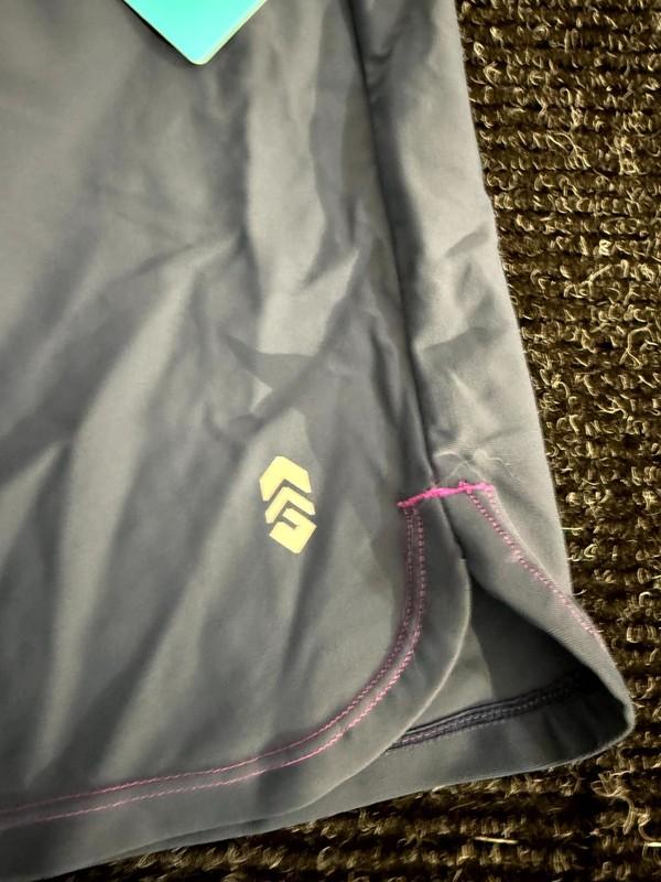 Free Country Swim Shorts Womens 2X Gray Pink Logo Nylon Stretch Drawstring Beach