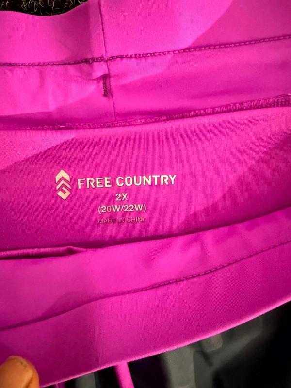 Free Country Swim Shorts Womens 2X Gray Pink Logo Nylon Stretch Drawstring Beach