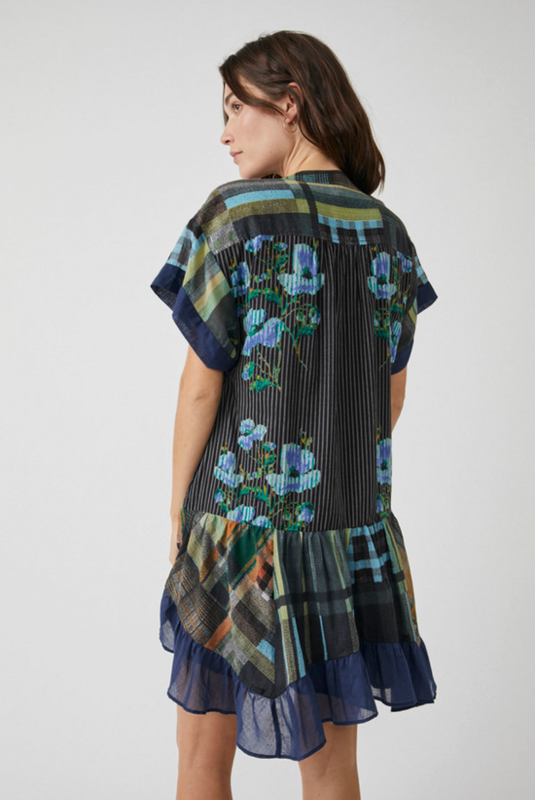 Free People Agnes Short Sleeve Ruffle V Neck Printed Mini Dress ~ S