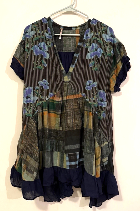 Free People Agnes Short Sleeve Ruffle V Neck Printed Mini Dress ~ S
