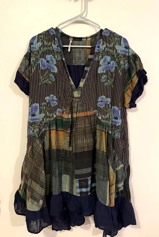 Free People Agnes Short Sleeve Ruffle V Neck Printed Mini Dress ~ S