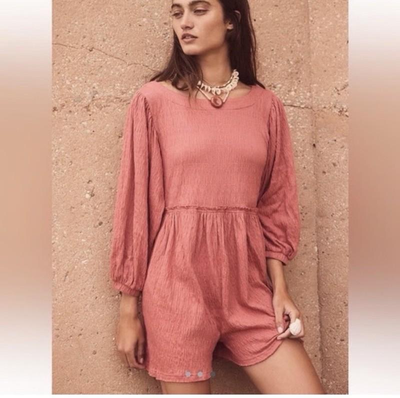 Free People Beach Beyond Obsessed Romper Gauze Smocked Ruby Dust Pink Medium