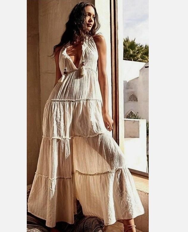 Free People Beach Bum Sheer Blue Jumpsuit Metallic Striped Blue Cover Up Size M