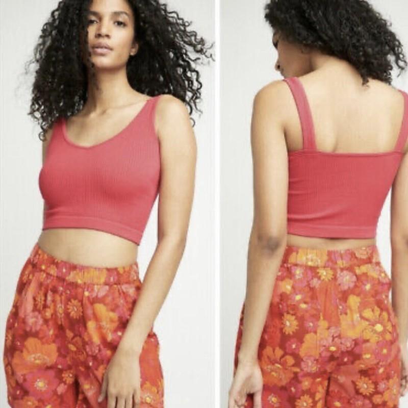 Free People Cherry Red Solid Rib Brami New M/L