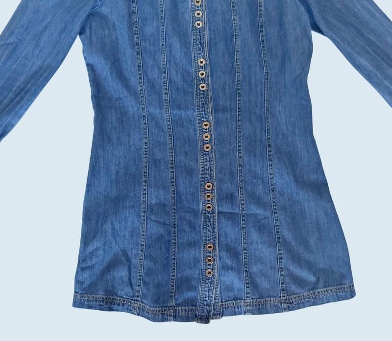FREE PEOPLE Denim Mini Dress Full Button Collar Boho Size XS