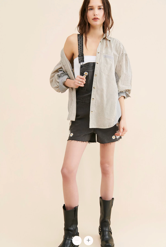 Free People Driftwood Denim Embroidered Shortalls One Piece Overalls ~ M