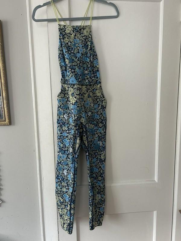 Free People Floral Printed One Piece Jumpsuit With Lace Up Back Size XS