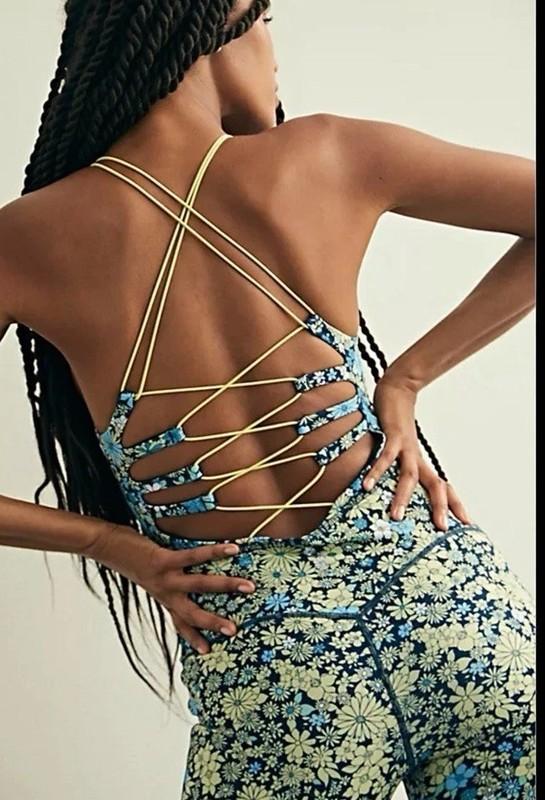 Free People Floral Printed One piece Jumpsuit With Lace Up Back Size XS