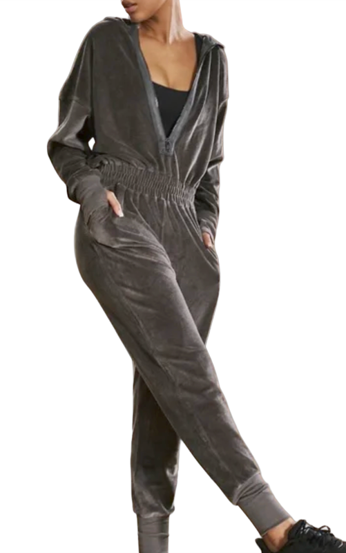 FREE PEOPLE FP MOVEMENT CHARCOAL GRAY TRAINING DAY VELOUR ONE PIECE JUMPSUIT XS