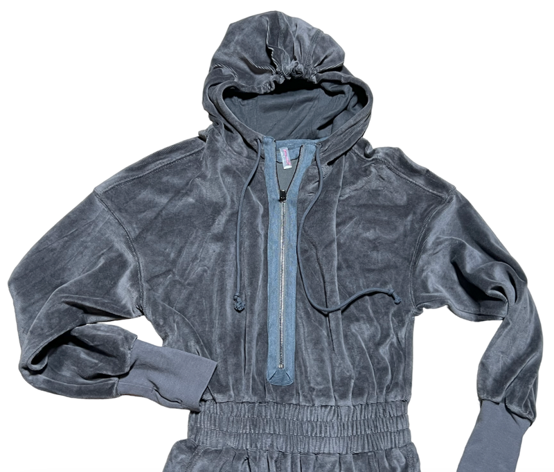 FREE PEOPLE FP MOVEMENT CHARCOAL GRAY TRAINING DAY VELOUR ONE PIECE JUMPSUIT XS