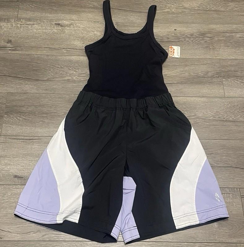 Free People FP Movement Double Bounce One Piece Black Purple Shortsie Romper S