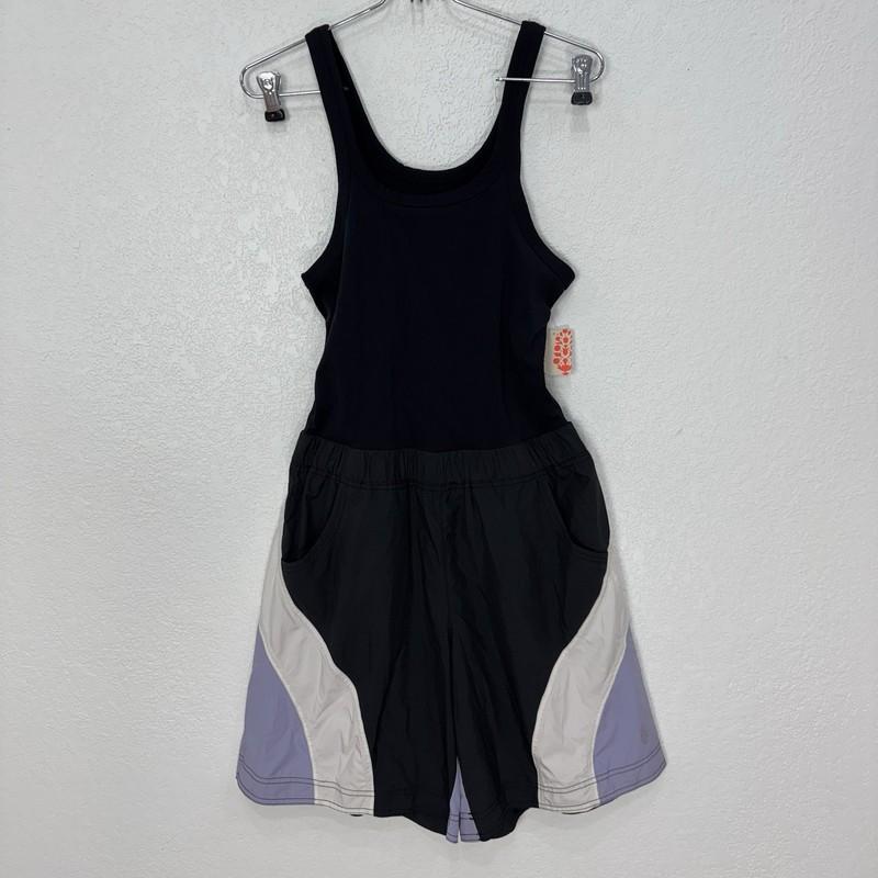 Free People FP Movement Double Bounce One Piece Black Purple Shortsie Romper S