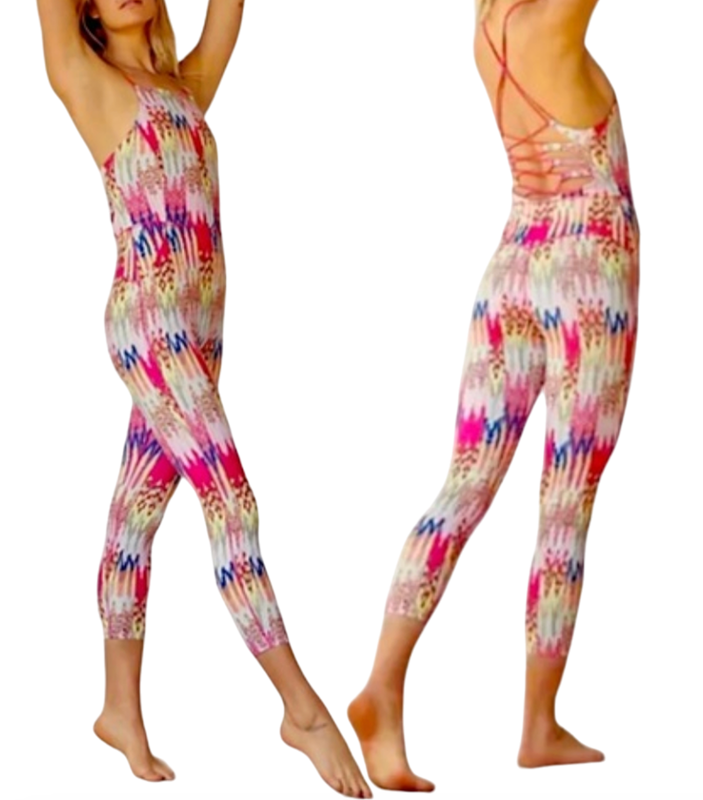 FREE PEOPLE FP MOVEMENT SHE'S GOT RHYTHM PRINTED STRAPPY JUMPSUIT ONE PIECE XS