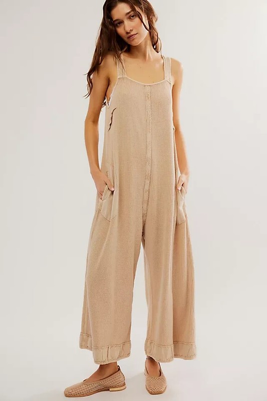 Free People FP One Callie One-Piece Wide-Legs Open Back Thermal Jumpsuit XL NEW