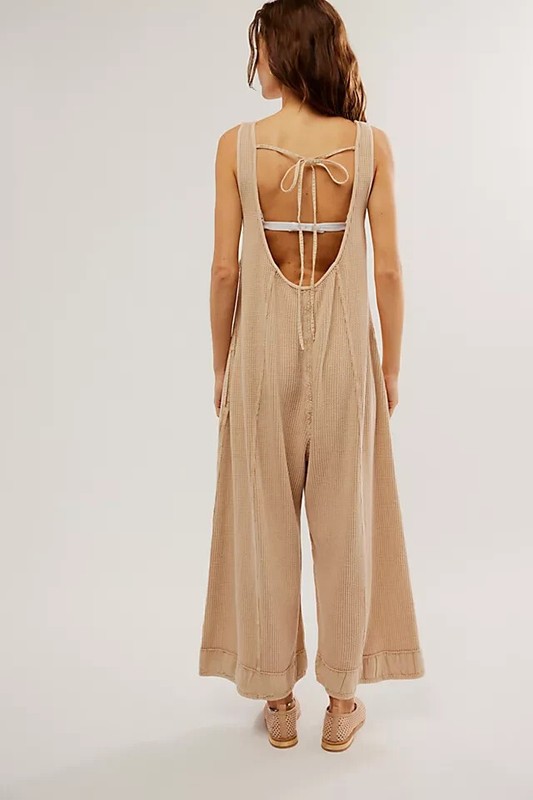 Free People FP One Callie One-Piece Wide-Legs Open Back Thermal Jumpsuit XL NEW