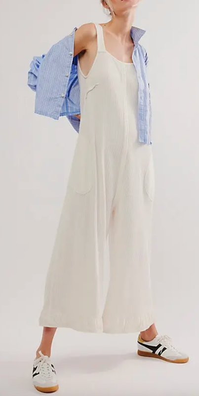 FREE PEOPLE FP ONE TOFU WHITE CALLIE WIDE LEG WAFFLE ONE PIECE JUMPSUIT SZ XL