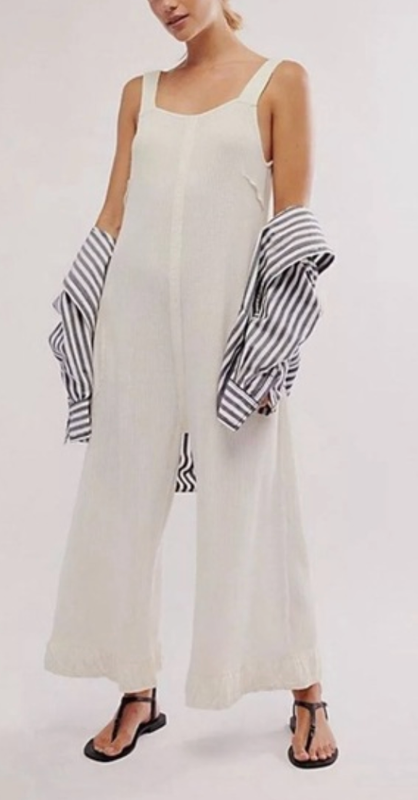 FREE PEOPLE FP ONE TOFU WHITE CALLIE WIDE LEG WAFFLE ONE PIECE JUMPSUIT SZ XL