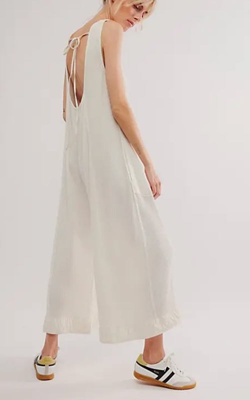 FREE PEOPLE FP ONE TOFU WHITE CALLIE WIDE LEG WAFFLE ONE PIECE JUMPSUIT SZ XL