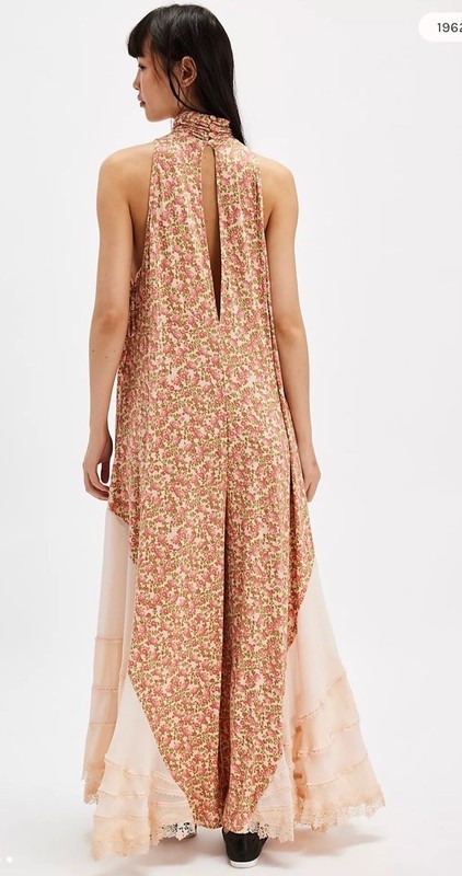 Free People Go Lucky Halter Floral Printed Lace Godet Wide Leg Jumpsuit XS