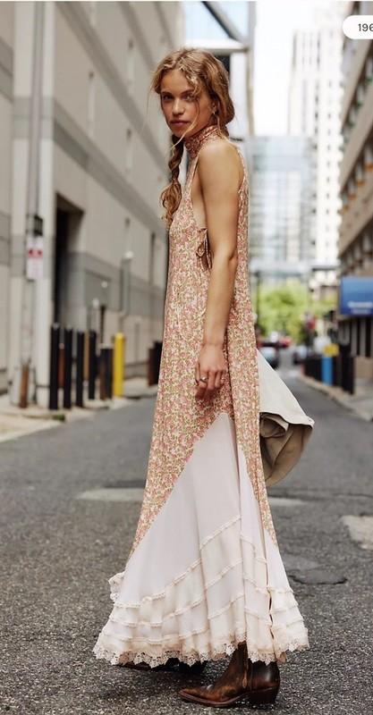Free People Go Lucky Halter Floral Printed Lace Godet Wide Leg Jumpsuit XS