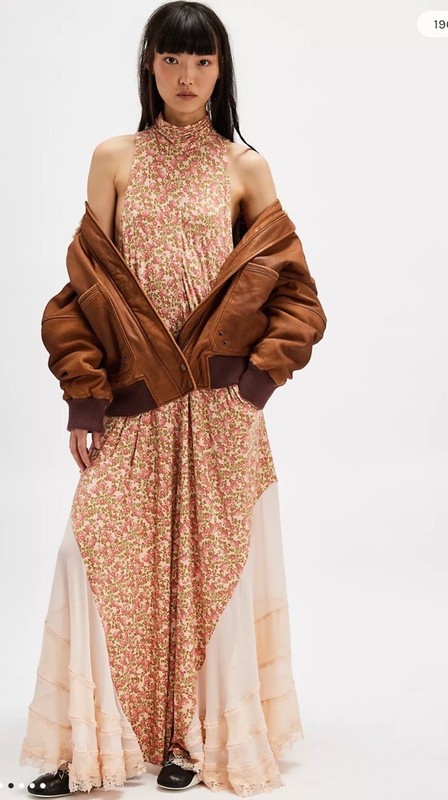 Free People Go Lucky Halter Floral Printed Lace Godet Wide leg Jumpsuit XS