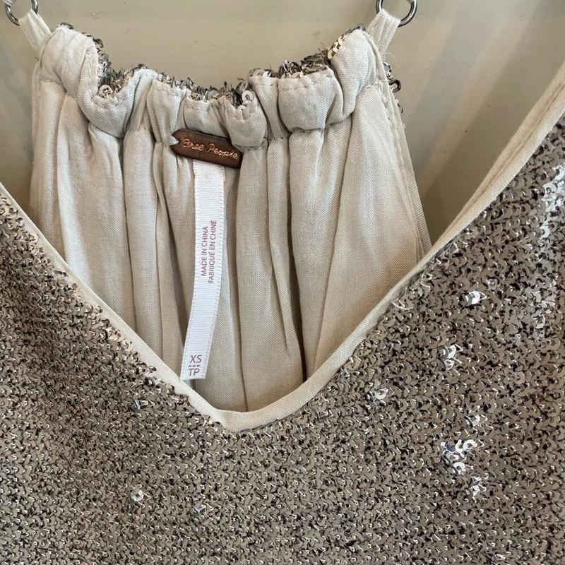 Free People Gold Sequin Jumpsuit V Neck XS Adjustable Waistband
