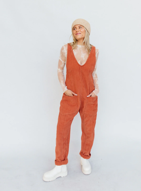 Free People High Roller Cord Jumpsuit Size XL NEW Corduroy Orange